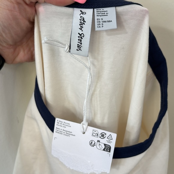 New & Other Stories Cap-Sleeve T-Shirt White Print Small - Picture 8 of 9